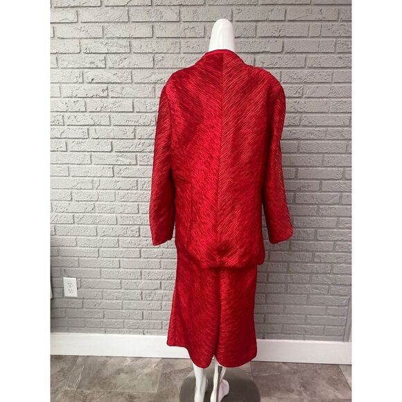 Ben Marc Women Red Textured Embellishment Skirt Suit Size 14 - Picture 2 of 13